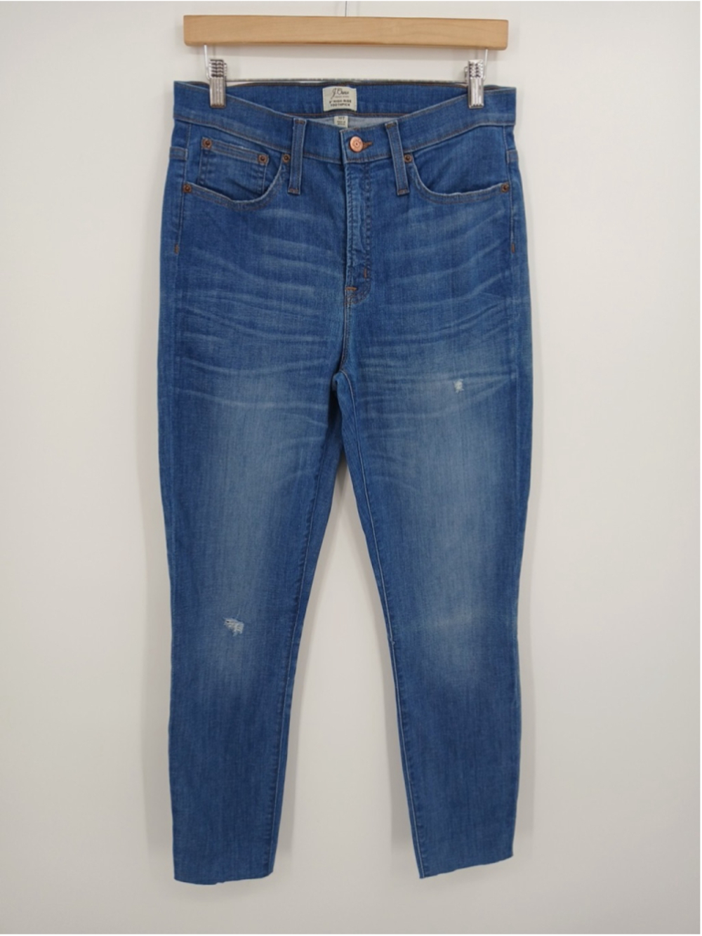 J.Crew 9" High Rise Toothpick Jeans Size 30 Distressed Cutoff Blue Cotton